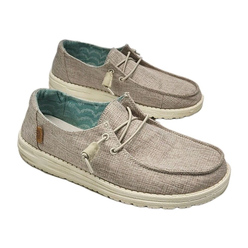Hey Dude Wendy Chambray Shoe Sneaker Flat Women Size 8 Beige Slip-On